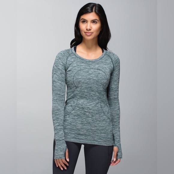 lululemon athletica Tops - Lululemon Run Swiftly Tech Long Sleeve Crew Space Dye Heathered Fuel Green Size6